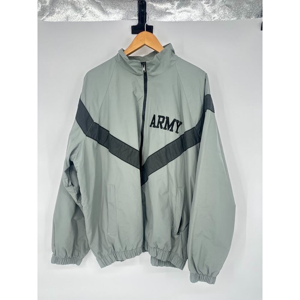 US Army IPFU Jacket Mens XL Short Gray Black Zip Windbreaker Reflective Chevron